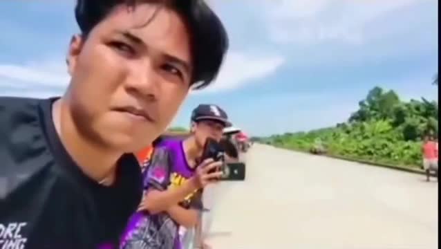 The man mistakenly switched to the front camera and then realize his mistake.
